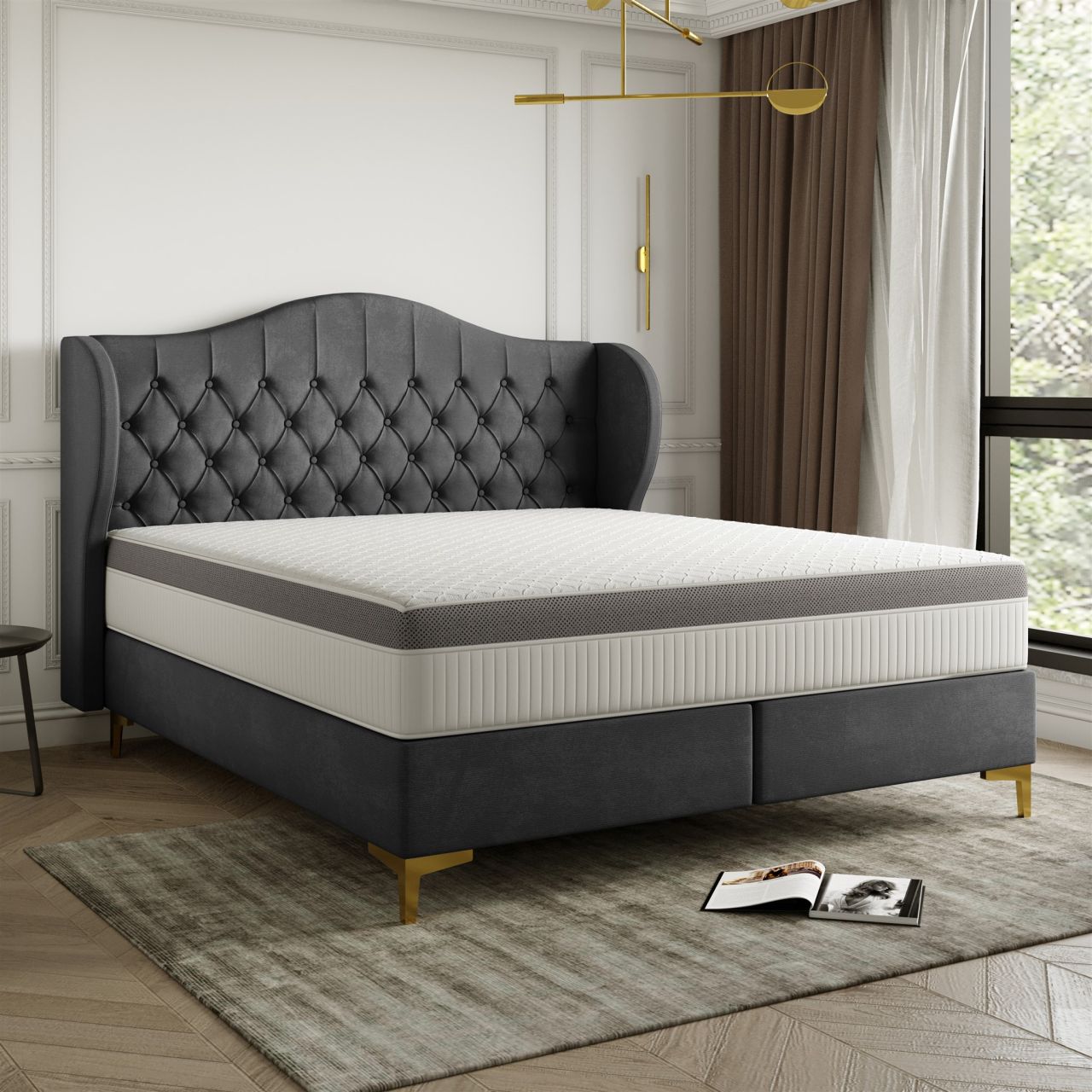 Polsterbett Doppelbett PELAGIO Stoff Whisper Graphite 180x200cm inkl. Matratze