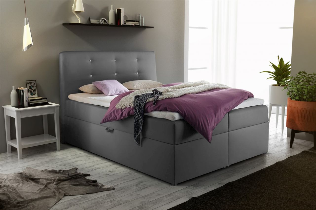 Boxspringbett Schlafzimmerbett MONZA Kunstleder Grau 140x200 cm