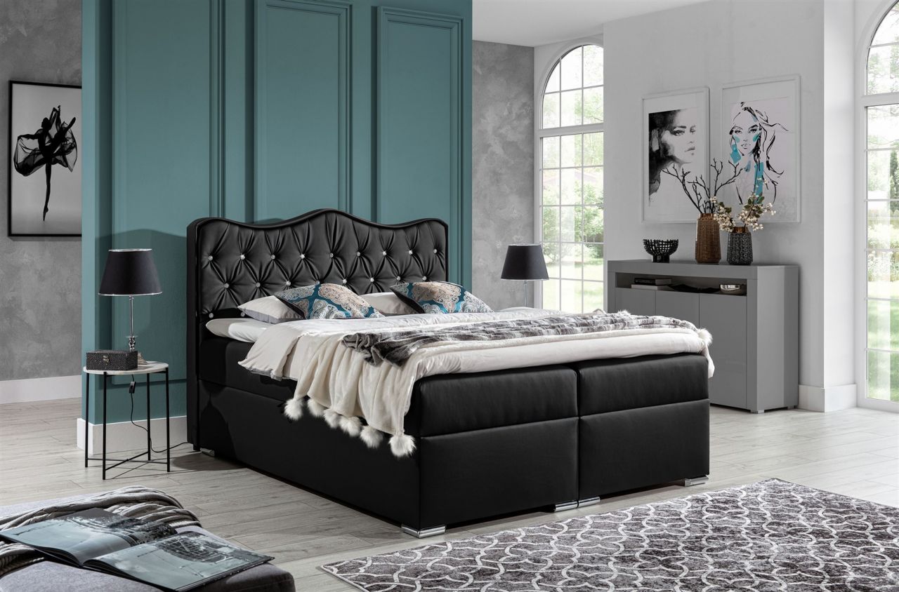 Boxspringbett Schlafzimmerbett SAHAN 160x200cm Kunstleder Schwarz