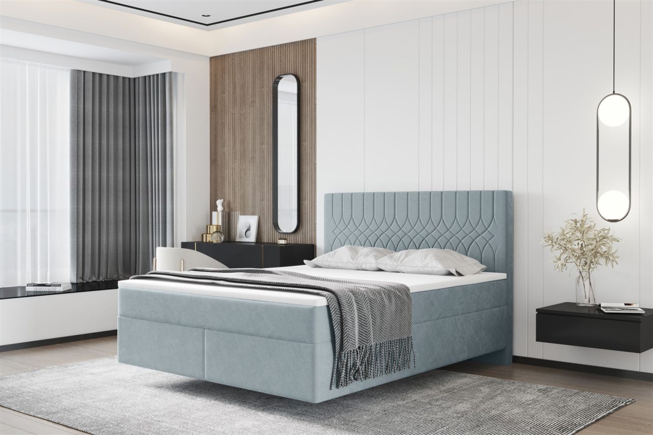 Boxspringbett Schlafzimmerbett ROCIO Nr.4 Premium 120x200cm in Stoff Hellgrau