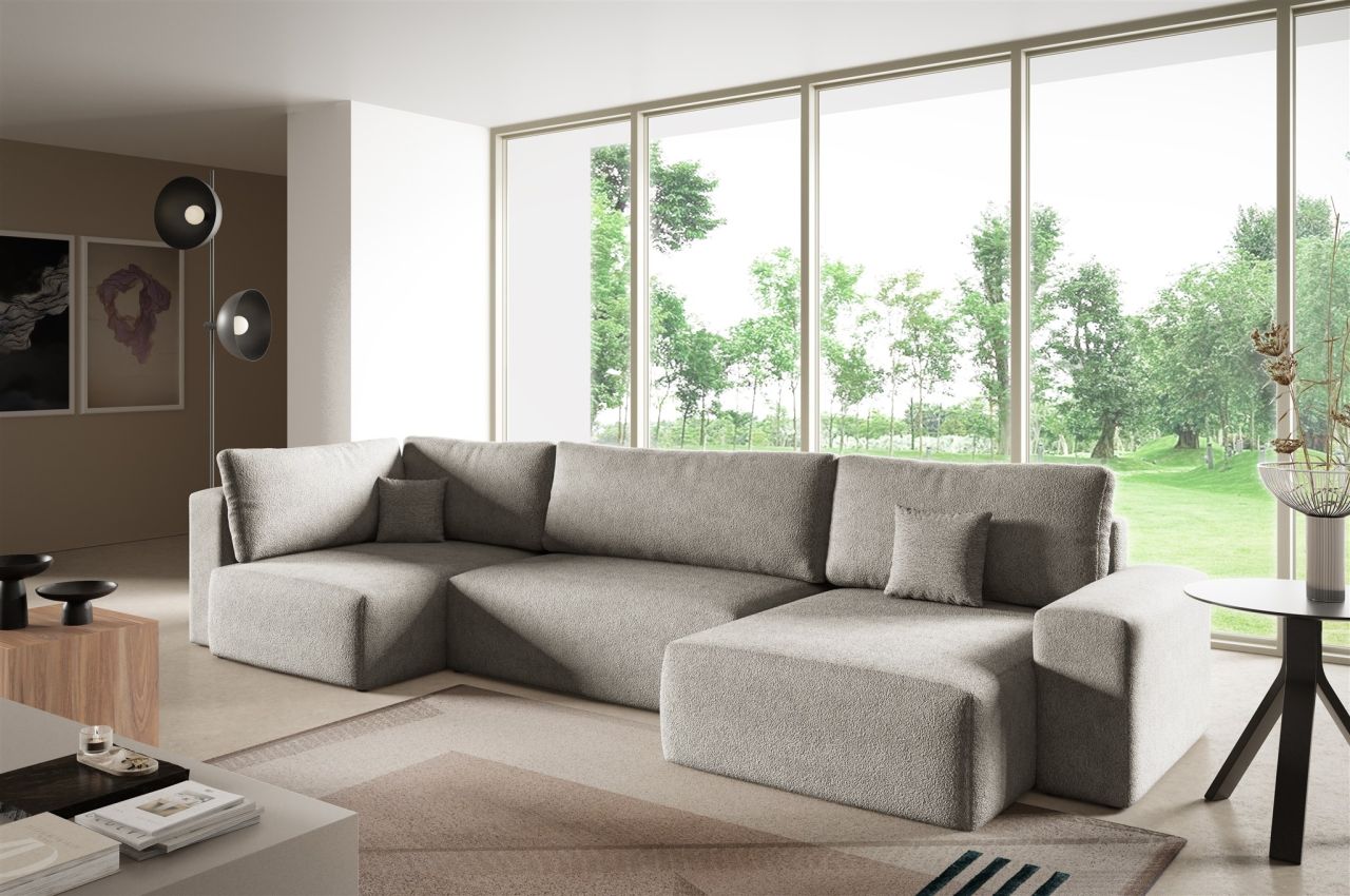 Wohnlandschaft mit Schlaffunktion ARONA XL Stoff Centaur Graubeige Ottomane R...