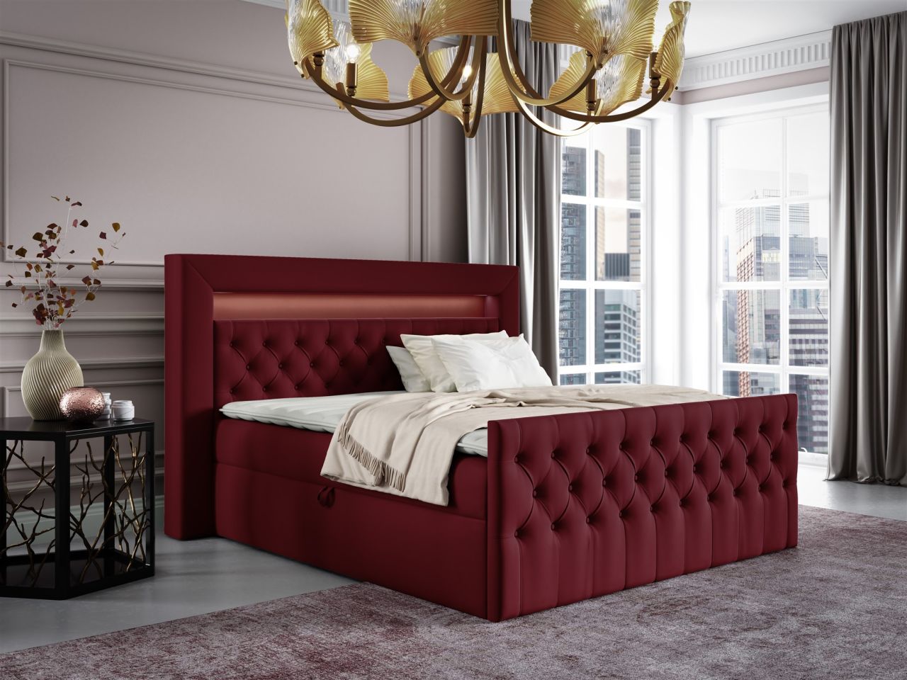 Boxspringbett Schlafzimmerbett ERNESTO Nr.1 120x200cm in Elisa Velvet Bordeau...