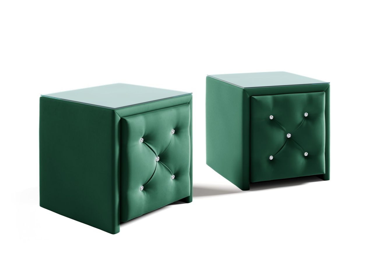 Nachttisch Nachtkonsole 2er Set SEVRA 50x50cm in Stoff Elisa Velvet Dunkelgrün