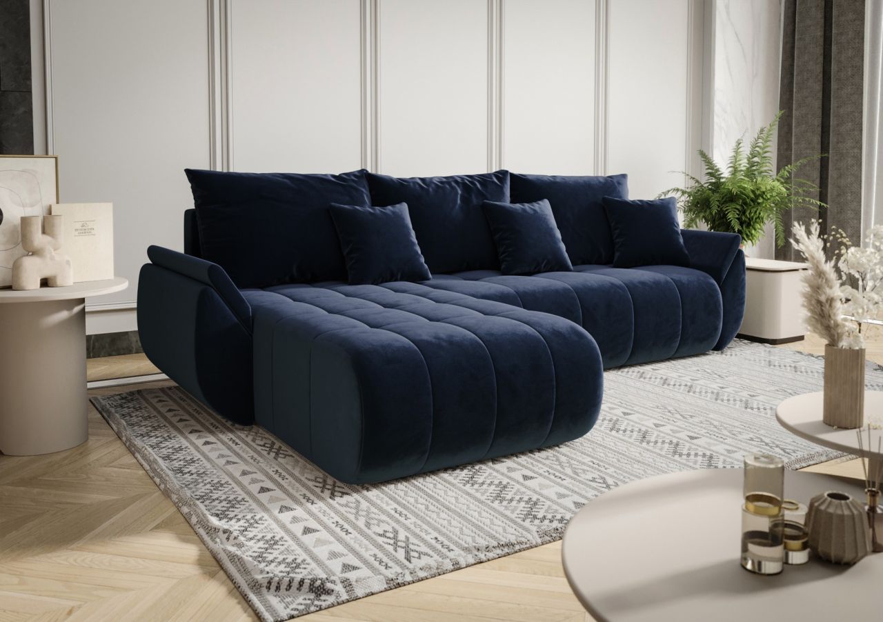 Ecksofa Schlafsofa AKITA Stoff Monolith Dunkelblau Ottomane Links
