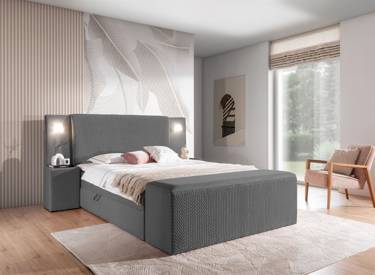 Boxspringbett Bett MARTEN 180x200cm Set.2 in Stoff Magic Velvet Dunkelgrau