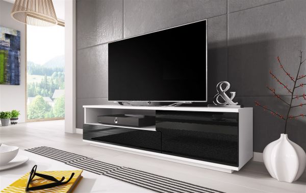 TV Board Lowboard ZUMA Weiss / Schwarz Hochglanz 138cm