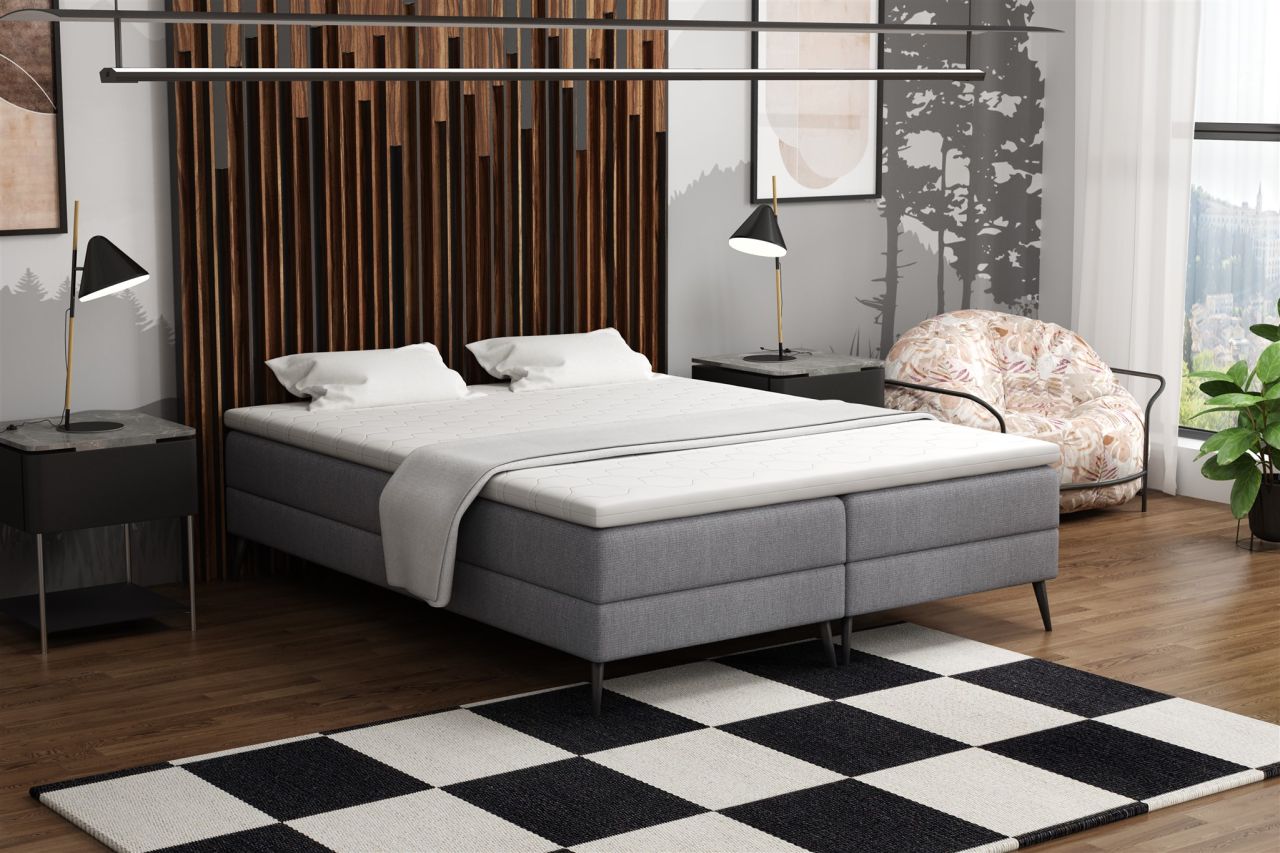Boxspringbett Schlafzimmerbett BREST 140x200cm Stoff Soro Grau