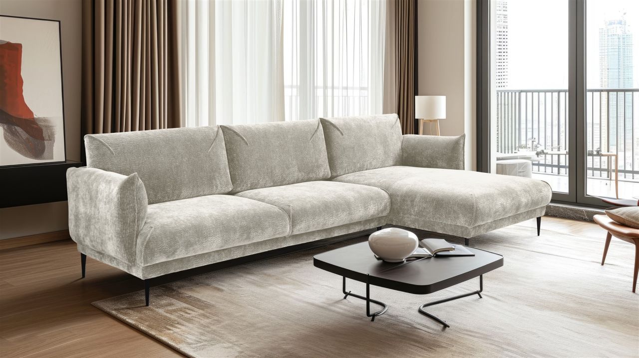 Ecksofa ersofa MADISON in Stoff Dress Me Creme Ottomane Rechts