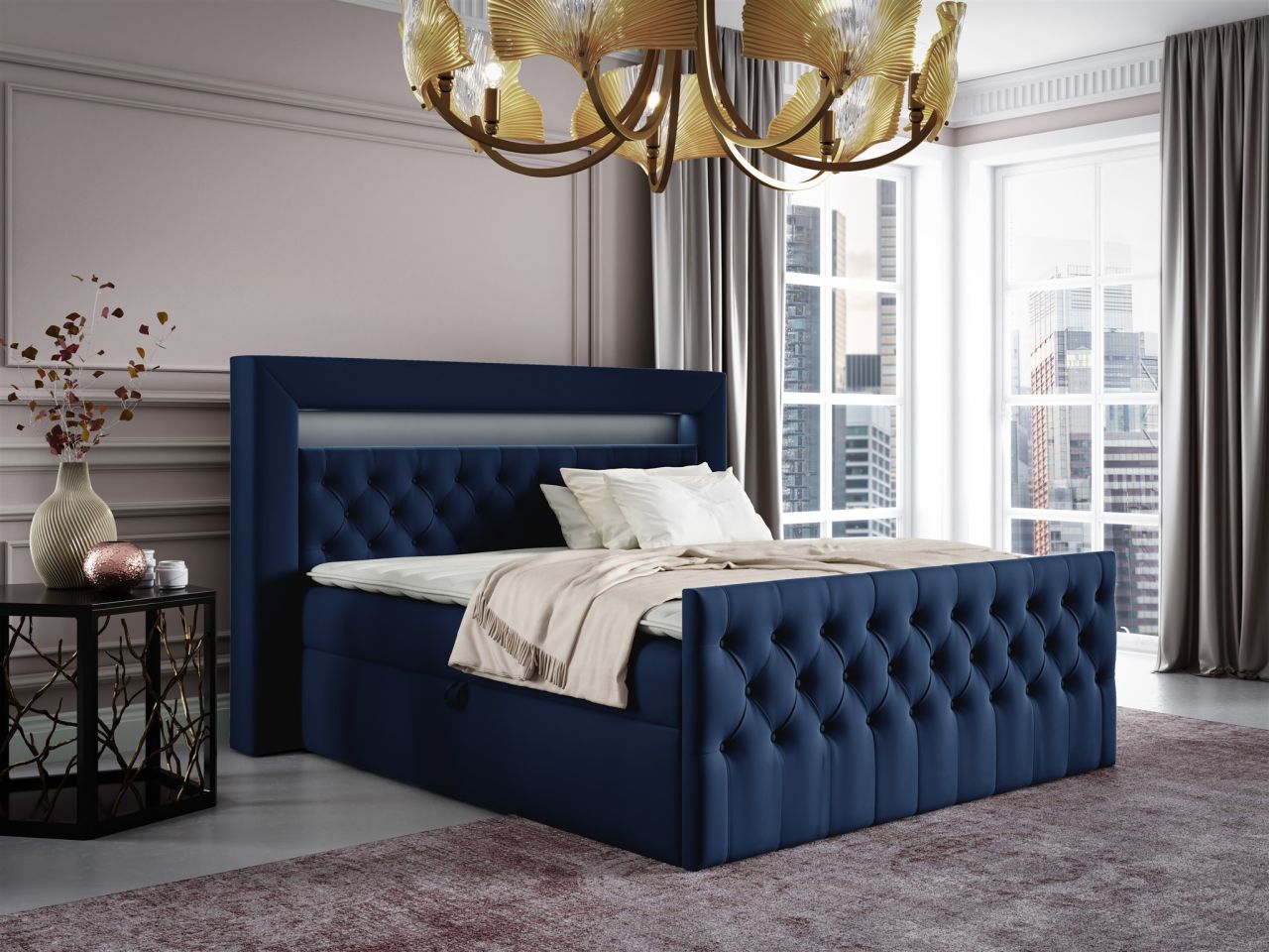 Boxspringbett Schlafzimmerbett ERNESTO Nr.1 120x200cm in Elisa Velvet Blau