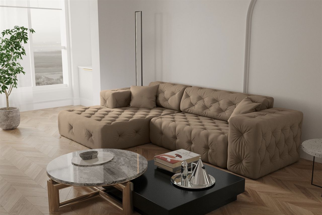 Ecksofa ersofa CHANTAL in Stoff Opera Velvet Taupe Ottomane Links