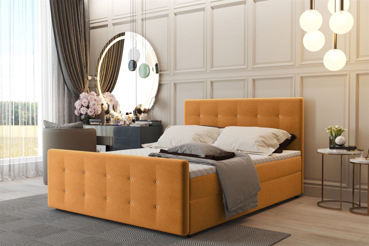 Boxspringbett Schlafzimmerbett CARLOS 200x220cm Stoff Soro Orange inkl.Bettka...