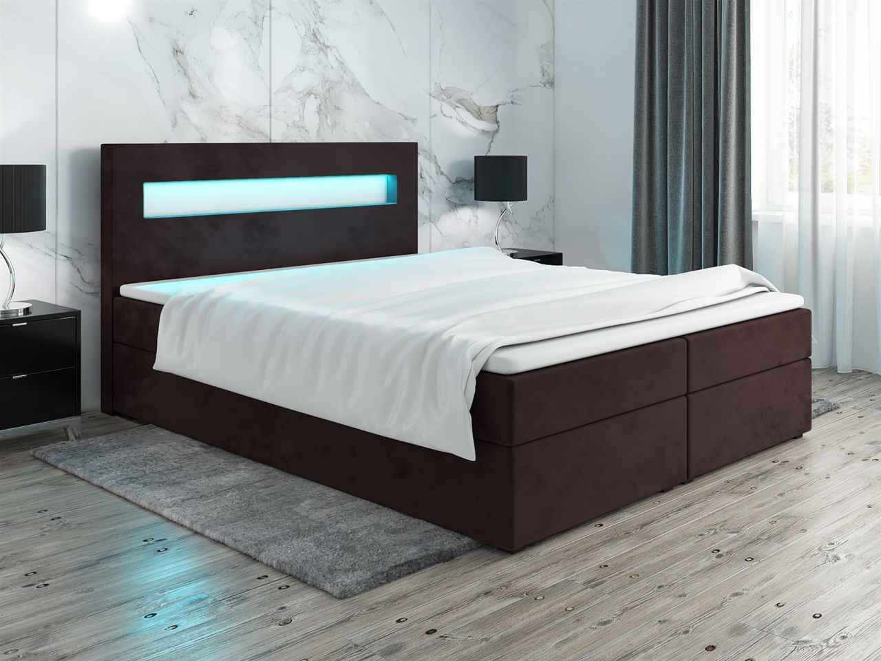 Boxspringbett Schlafzimmerbett PAROZO 140x200cm Stoff Dunkelbraun inkl.Bettka...