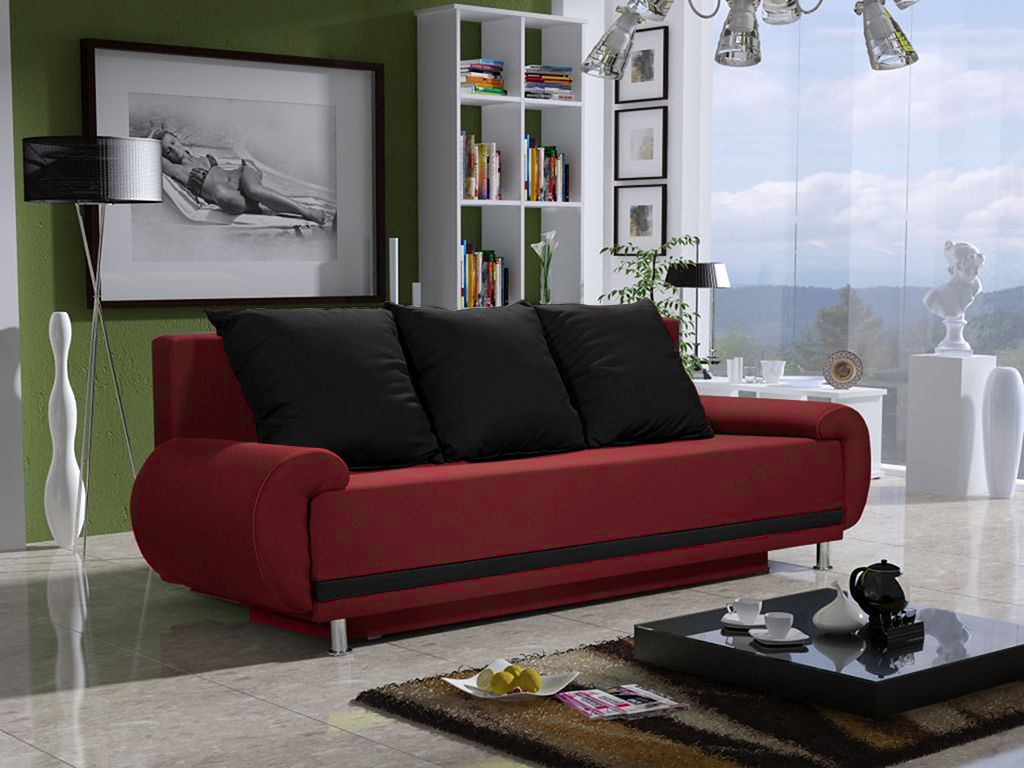 Sofa ersofa MIKA 3-Sitzer mit Schlaffunktion Rot / Schwarz