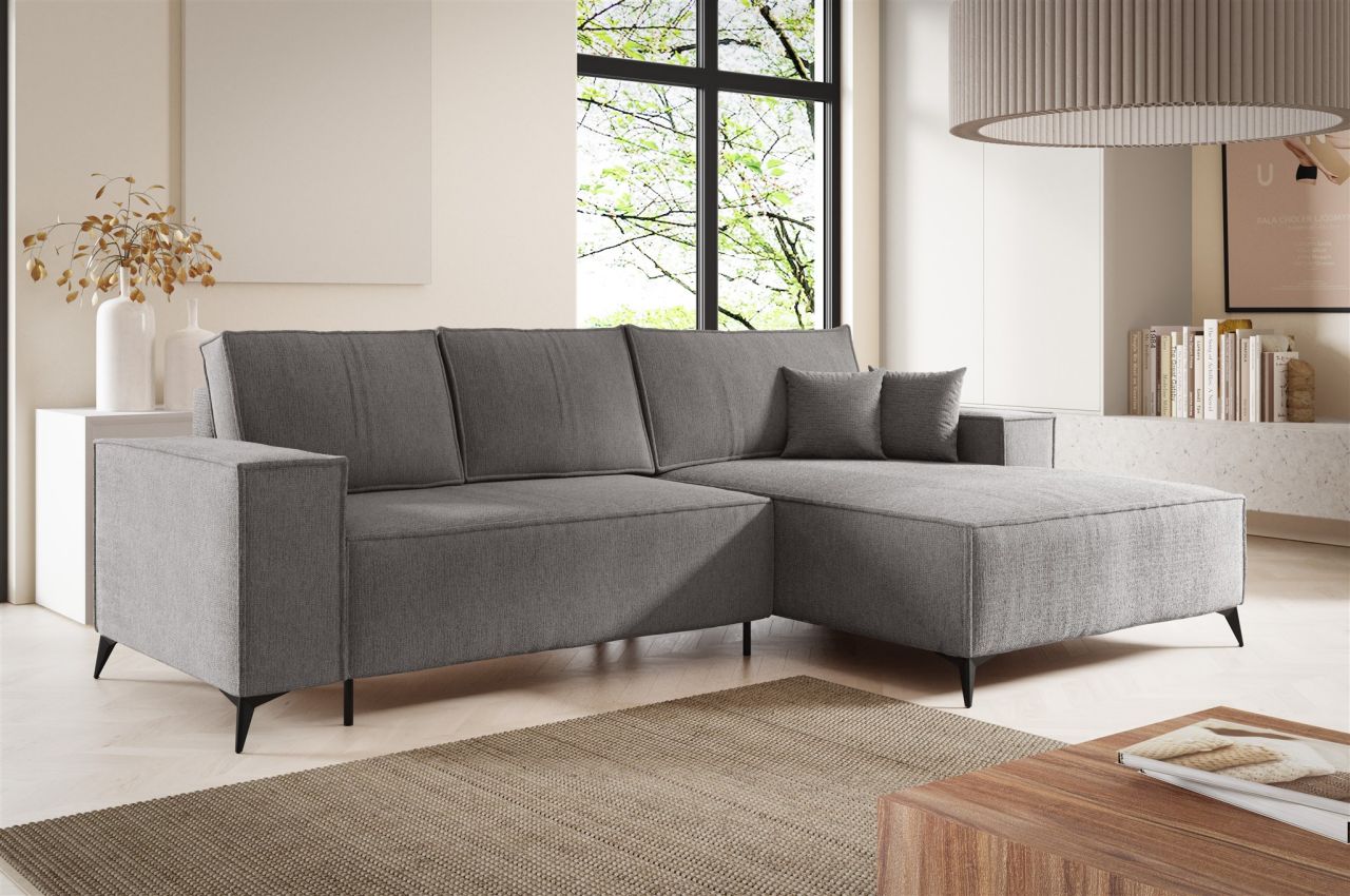 Ecksofa Schlafsofa FIORE Stoff ARAGON Grau Ottomane Rechts