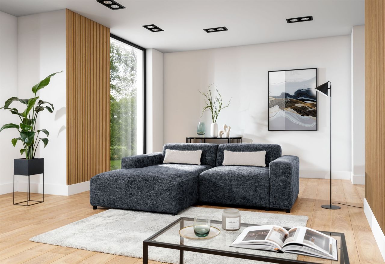 Ecksofa ersofa ROMY XS in Stoff Enjoy Me Blau Ottomane Links