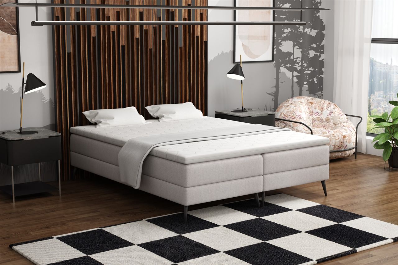 Boxspringbett Schlafzimmerbett BREST 140x200cm Stoff Soro Hellgrau