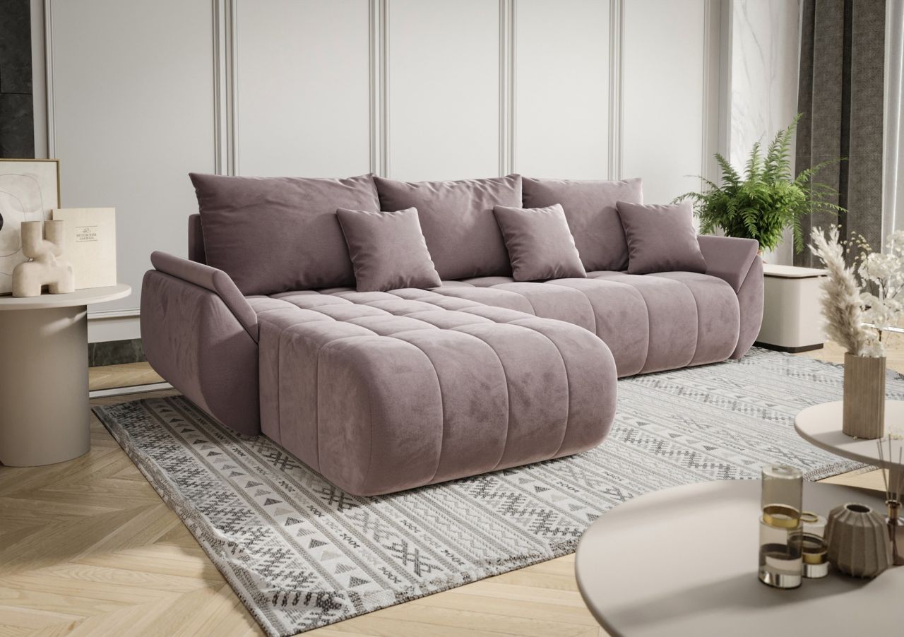 Ecksofa Schlafsofa AKITA Stoff Monolith Flieder Ottomane Links