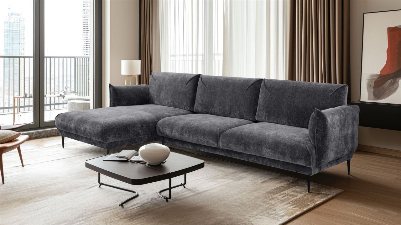 Ecksofa ersofa MADISON in Stoff Dress Me Grau Ottomane Links
