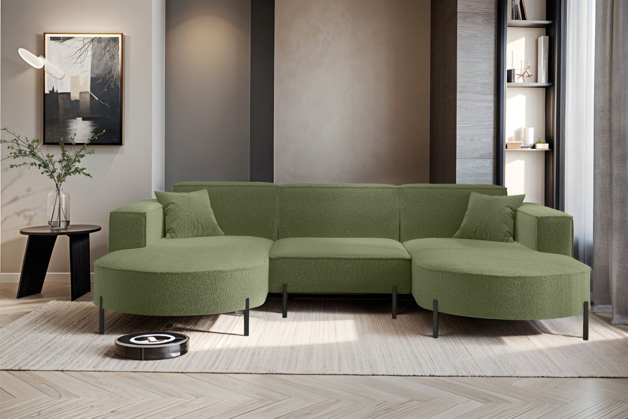 Wohnlandschaft U-Form Sofa VALENCIA in Stoff Quelle Hellgrün