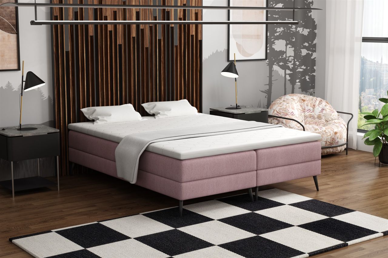 Boxspringbett Schlafzimmerbett BREST 140x200cm Stoff Soro Rosa