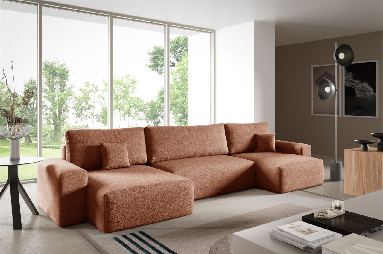 Wohnlandschaft mit Schlaffunktion ARONA in Stoff Centaur Rostbraun