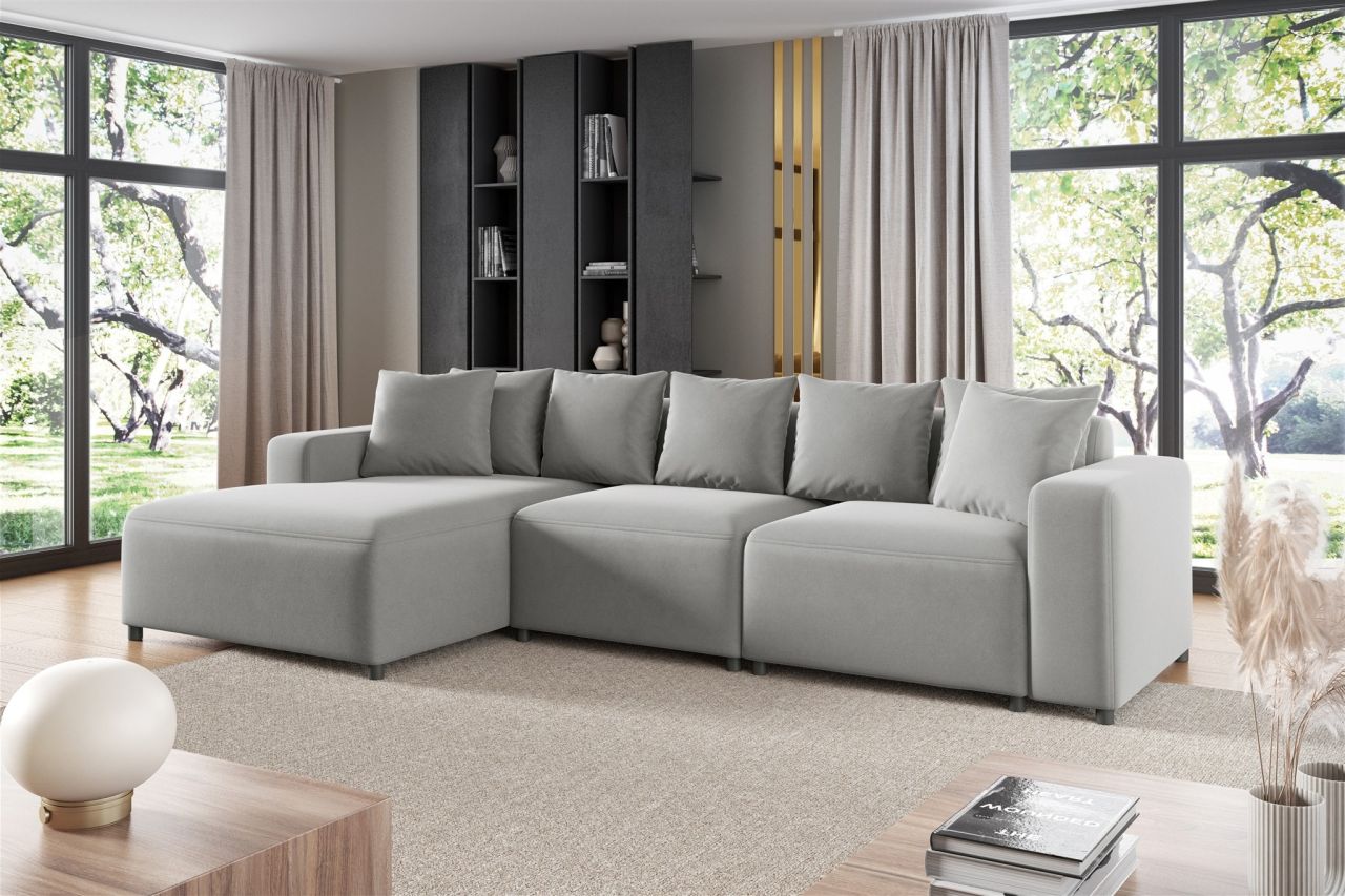 Ecksofa ersofa Sofa MEGAN in Stoff Salvador Hellgrau Ottomane Links