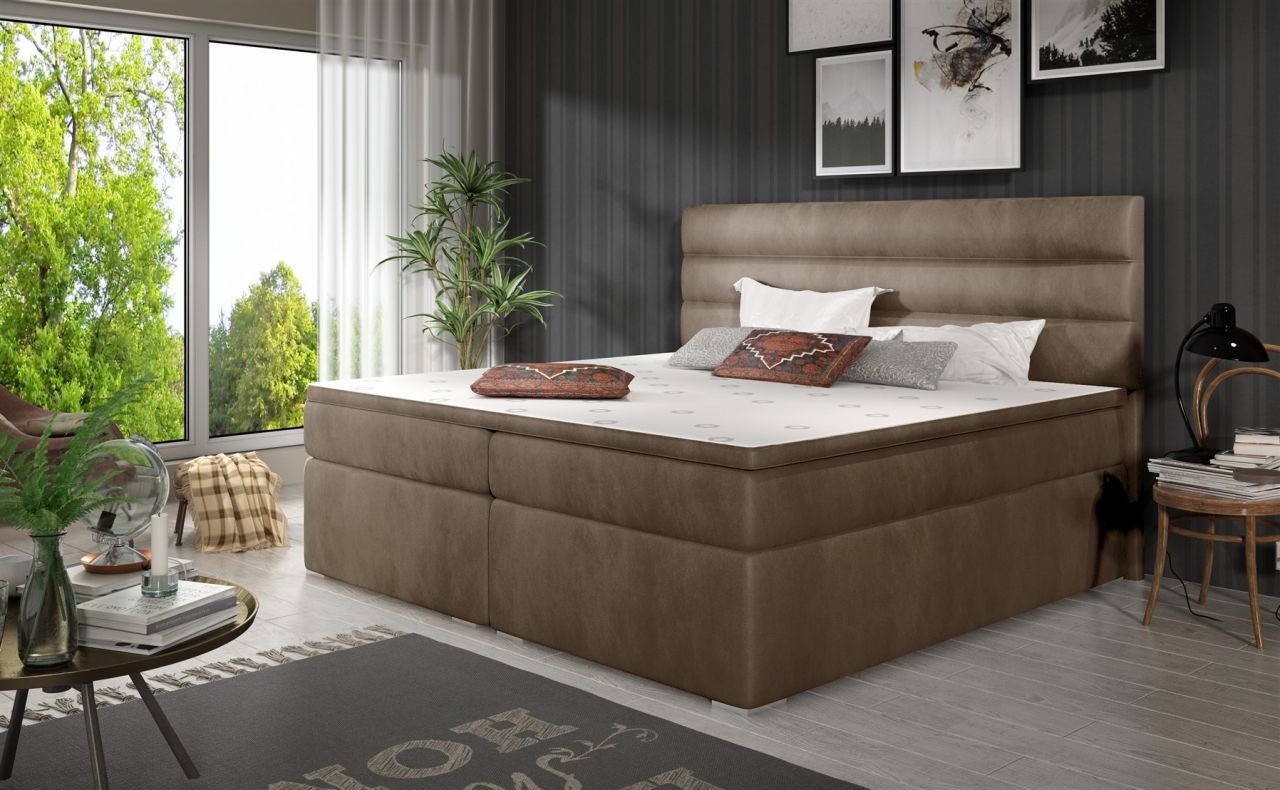 Boxspringbett Schlafzimmerbett FESTO 160x200cm Stoff Monolith Braun