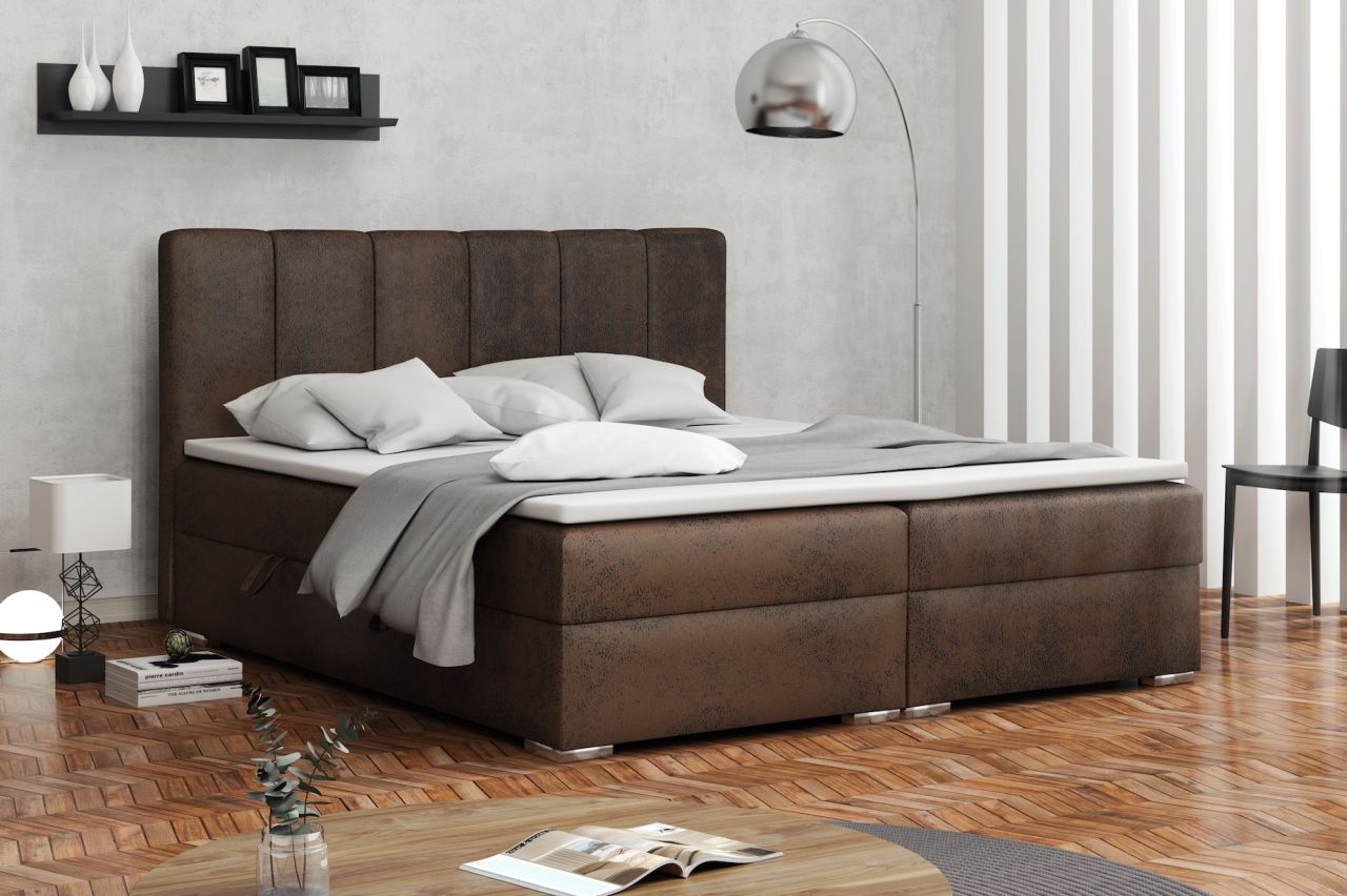 Boxspringbett Schlafzimmerbett ALVARA 140x200cm Vintage Braun