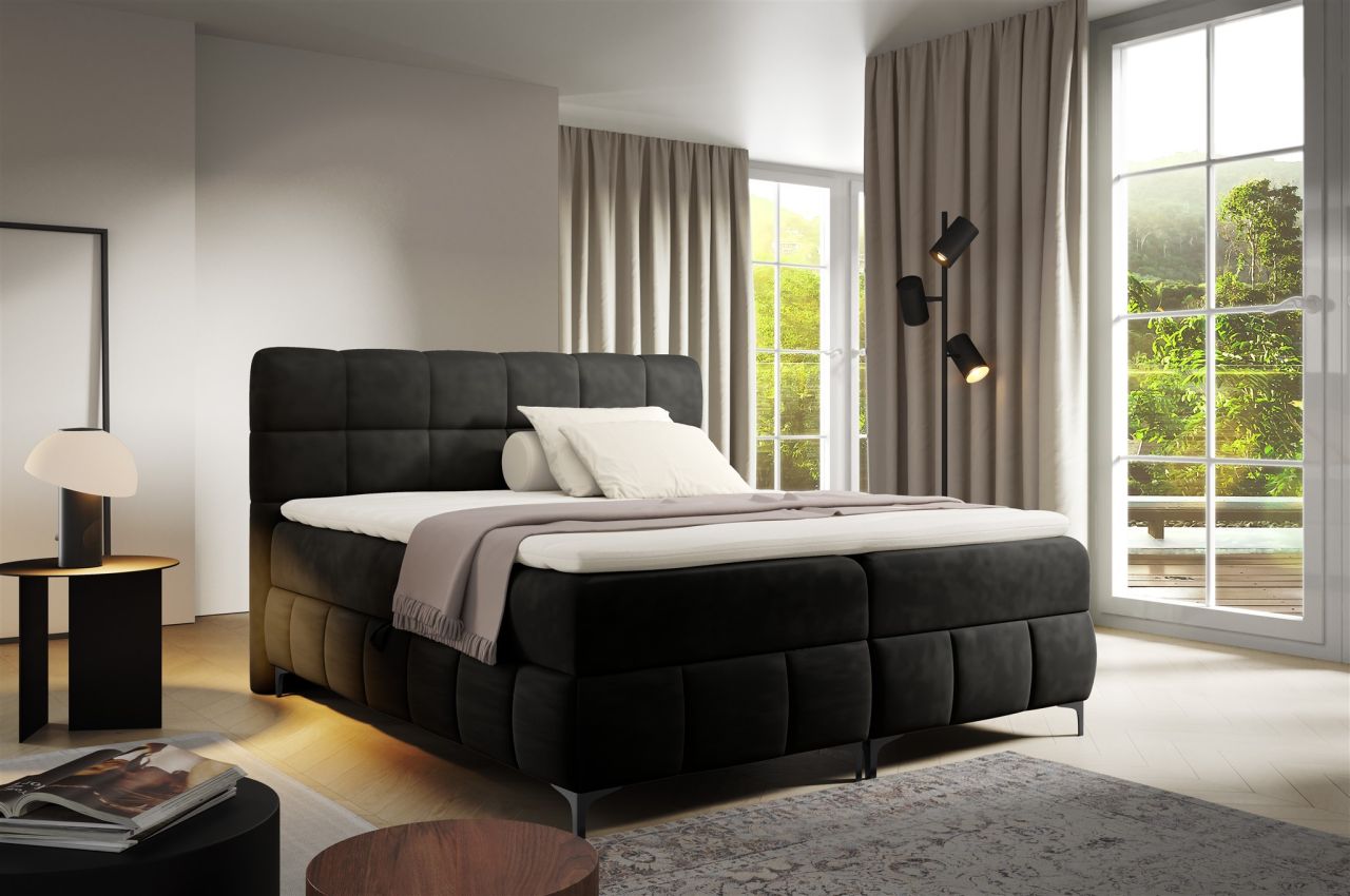 Boxspringbett Schlafzimmerbett SOPHIE 120x200cm Stoff Salvador Schwarz