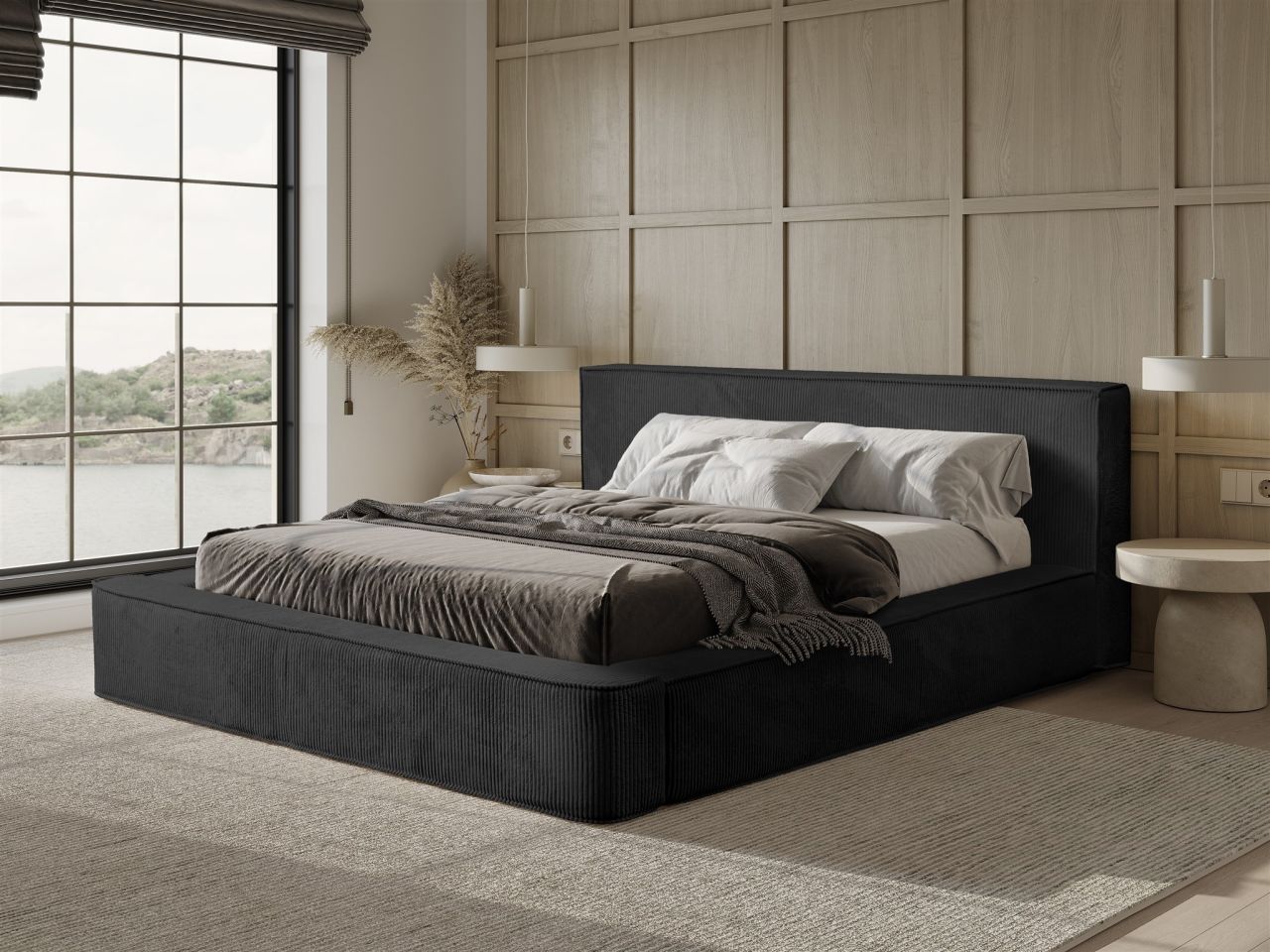 Polsterbett Doppelbett MODESTO 180x200cm in Stoff Lincoln Schwarz
