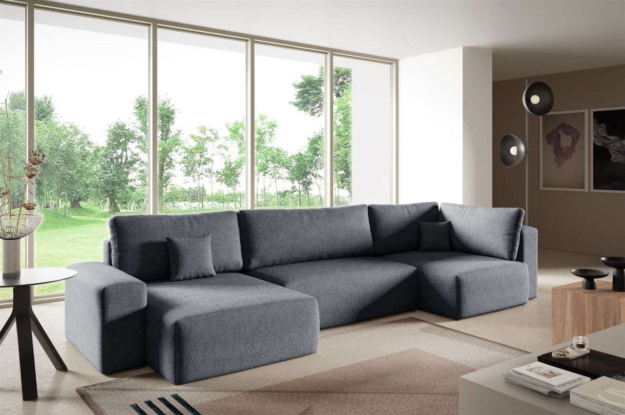 Wohnlandschaft mit Schlaffunktion ARONA XL Stoff Centaur Dunkelgrau Ottomane ...