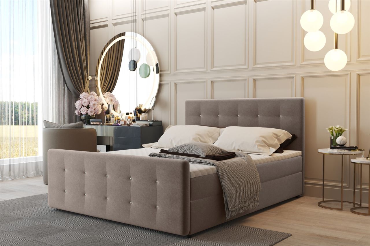 Boxspringbett Schlafzimmerbett CARLOS 160x220cm Stoff Soro Cappuccino inkl.Be...