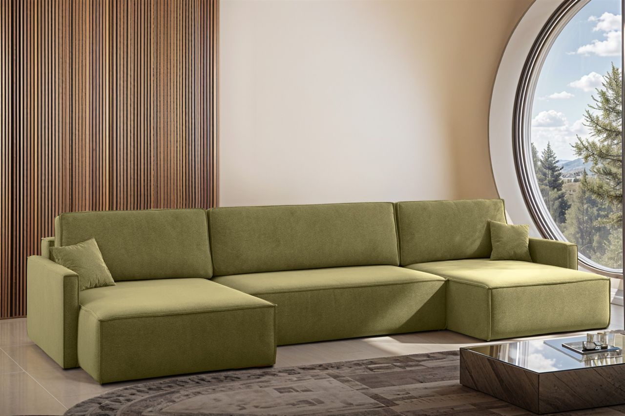 Wohnlandschaft mit Schlaffunktion Sofa LOUIS Stoff Salvador Grün