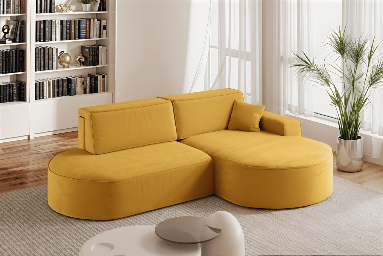Ecksofa Schlafsofa Sofa VENEDIG Stoff Salvador Honiggelb Ottomane Rechts