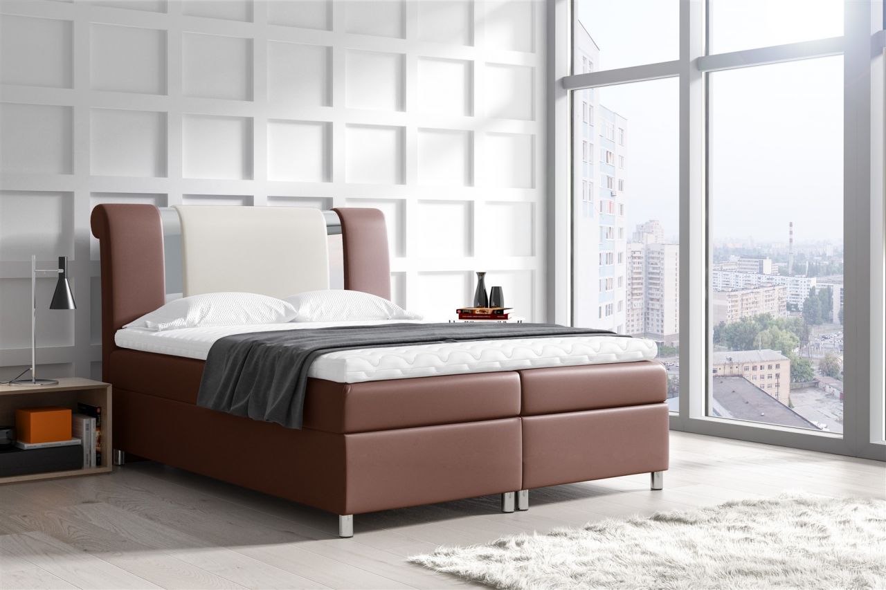 Boxspringbett Schlafzimmerbett NATHAN 200x200cm Kunstleder Braun-Creme