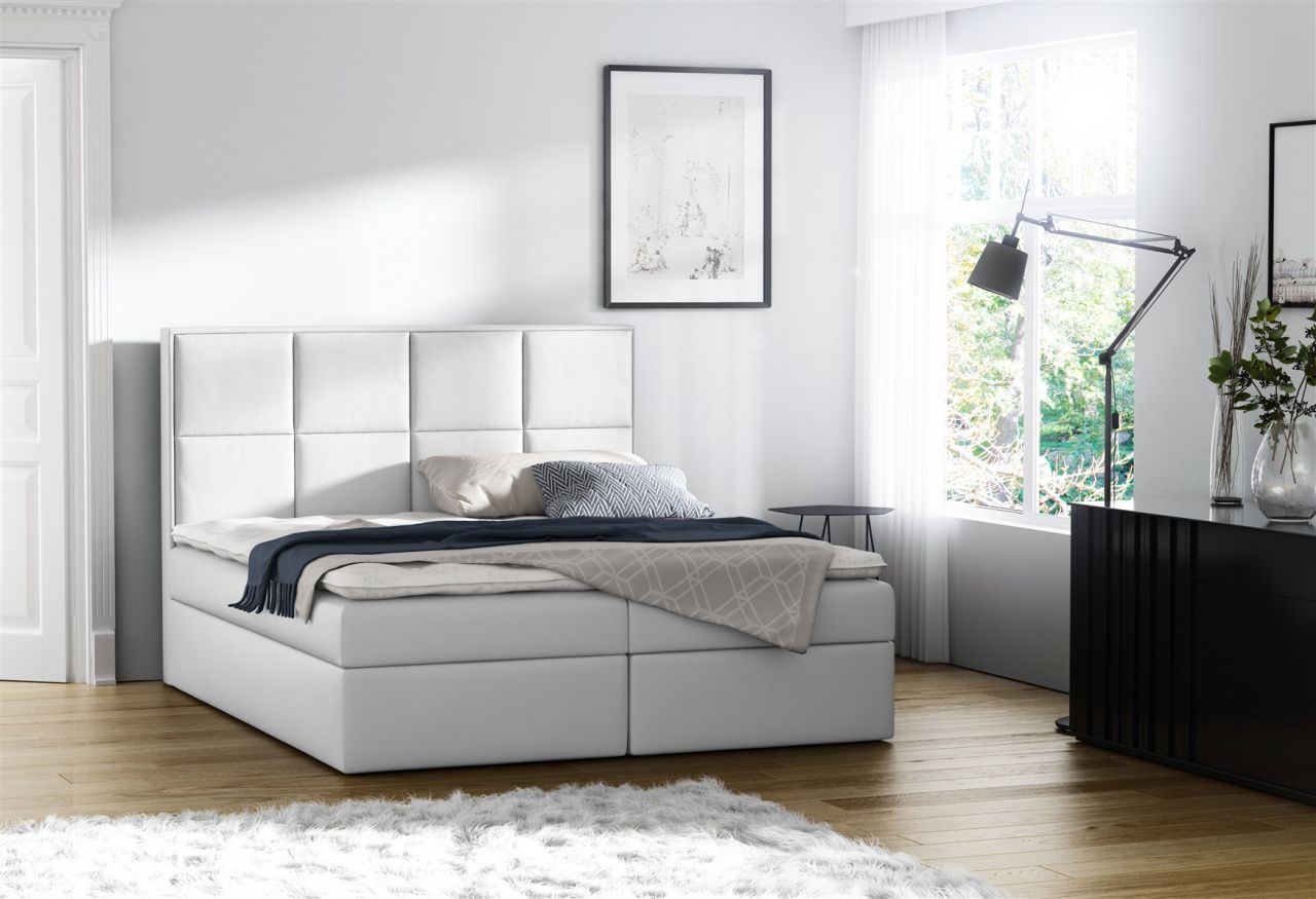 Boxspringbett Bett MEDIANO Kunstleder Weiss 180x200cm inkl.Bettkasten