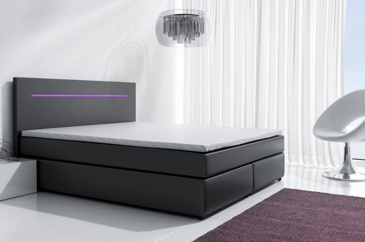 Boxspringbett Schlafzimmerbett BOLOGNA Schwarz inkl.LED 140x200 cm