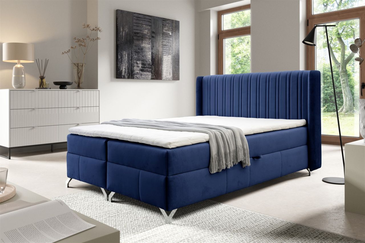Boxspringbett Schlafzimmerbett DAMIEN 120x200cm Stoff Salvador Blau