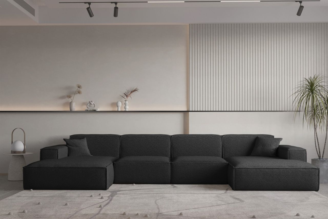 OUTLET Wohnlandschaft U-Form CELES PREMIUM in Stoff Ascot Bukla Schwarz