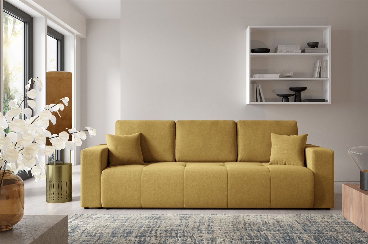 Sofa 3-Sitzer mit Schlaffunktion AUGUSTO in Stoff Wind Honiggelb