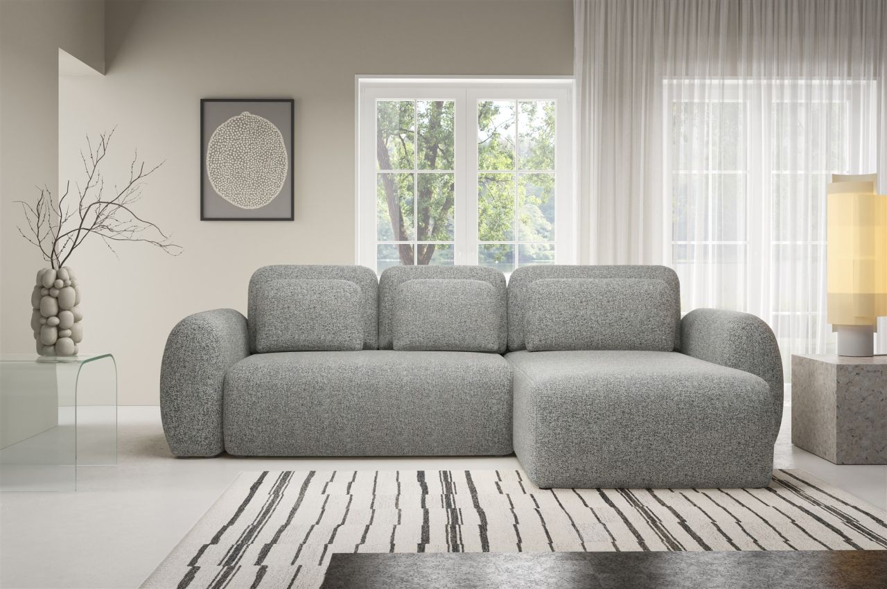 Ecksofa Schlafsofa Sofa GASTON in Stoff Puente Grau Ottomane Rechts