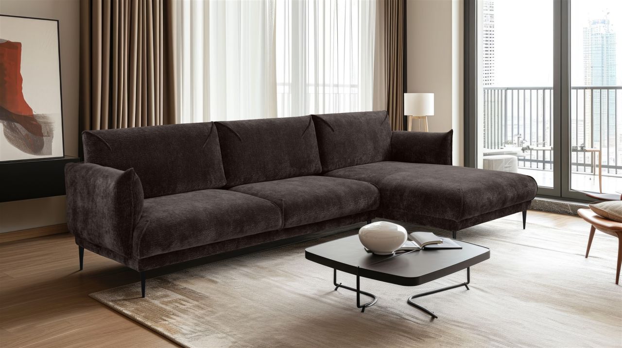 Ecksofa ersofa MADISON in Stoff Dress Me Braun Ottomane Rechts