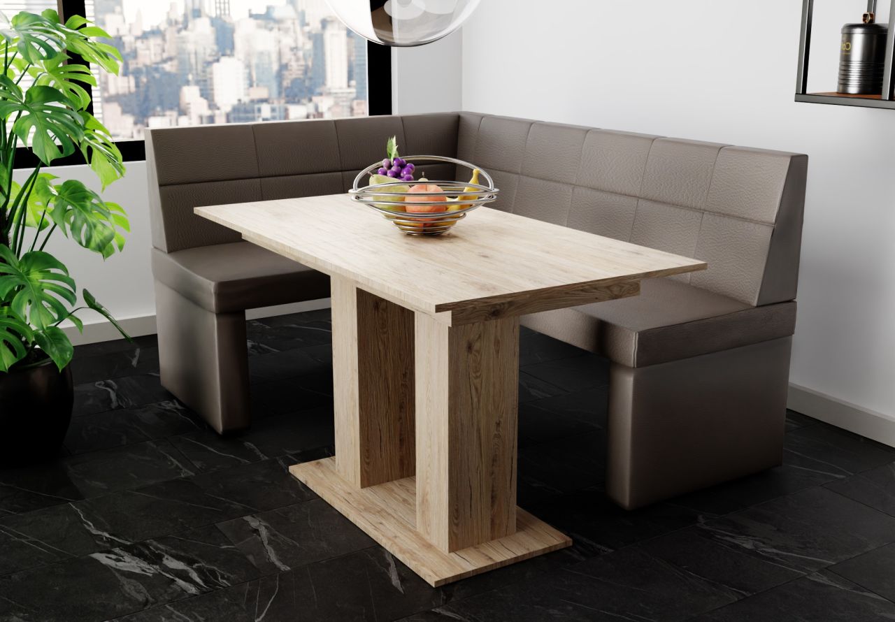 Eckbankgruppe 168x128 cm BLAKE R Kunstleder Grafit / Esstisch DANTE Sonoma