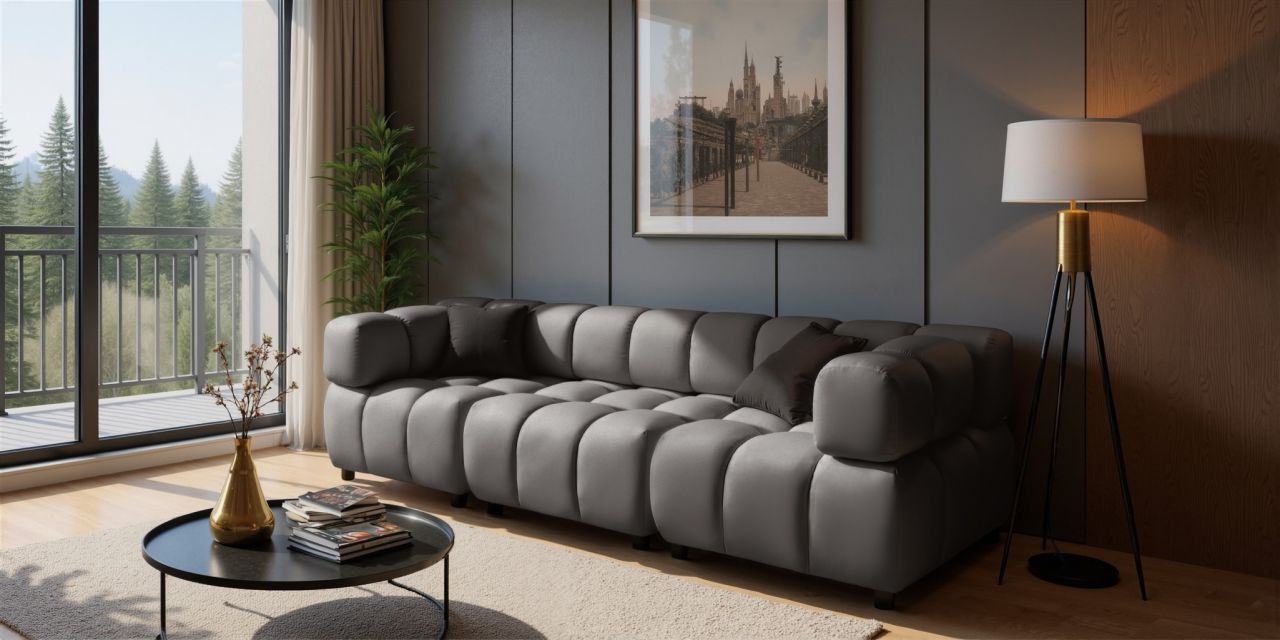 Sofa ersofa FLOW 3-Sitzer in Stoff Bluvel Dunkelgrau