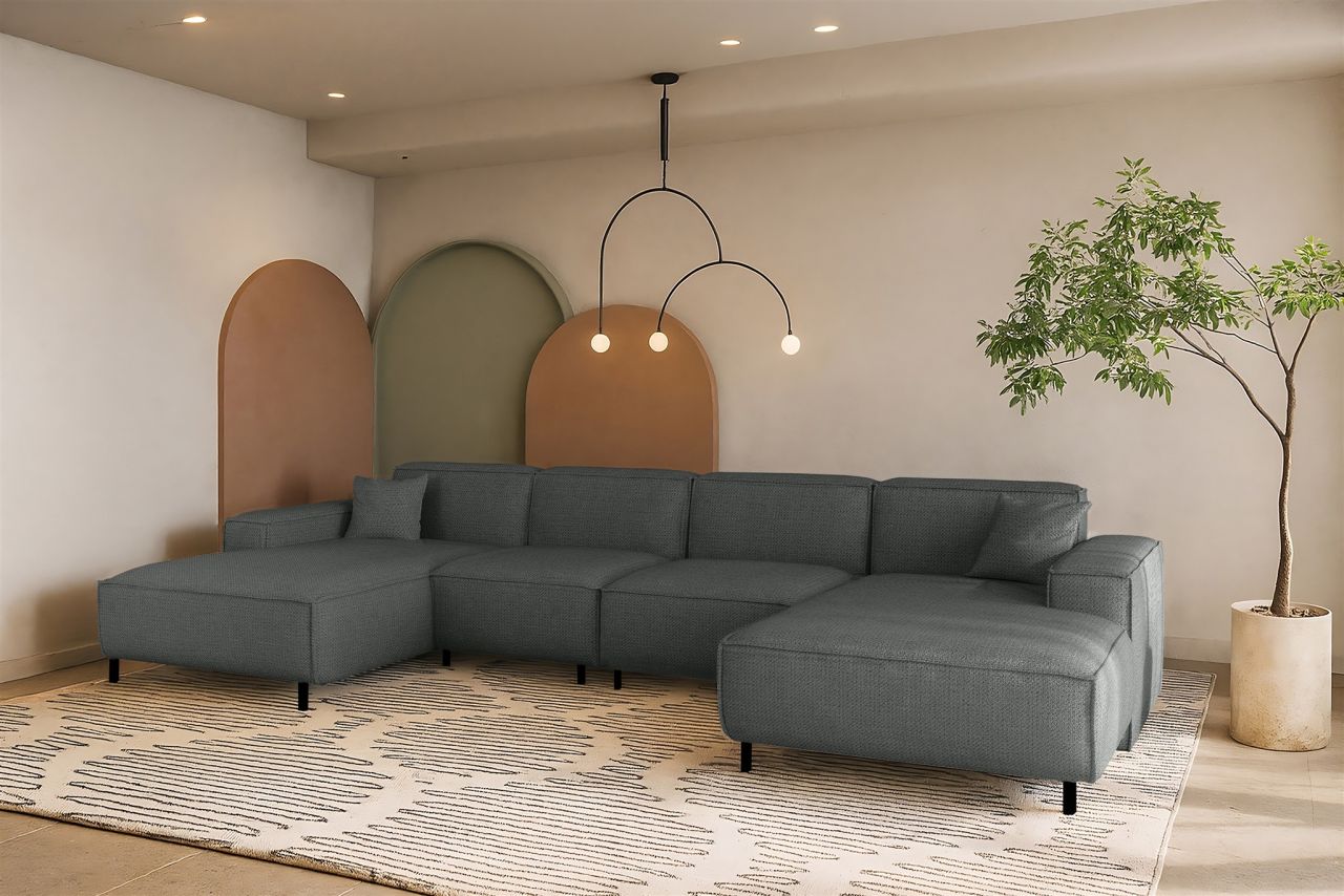 Wohnlandschaft Sofa U-Form GLORIA in Stoff Artico Anthrazit