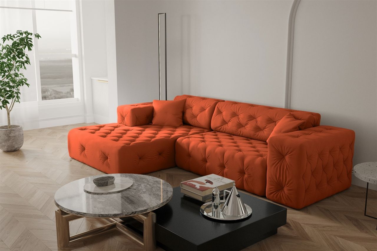 Ecksofa ersofa CHANTAL in Stoff Opera Velvet Orange Ottomane Links