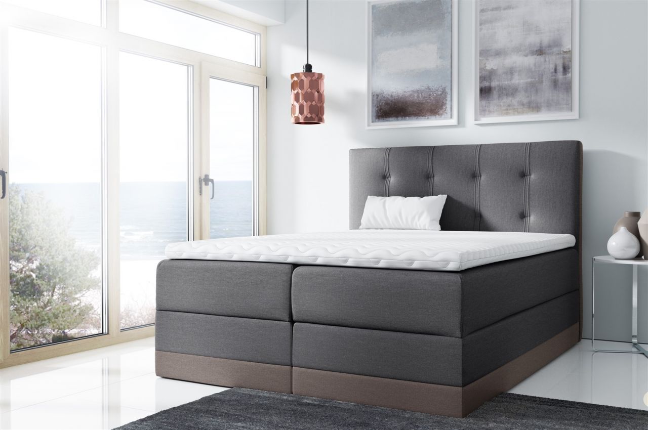 Boxspringbett Schlafzimmerbett BALEA 200x200cm Grau-Braun