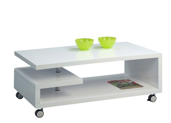 Couchtisch Beistelltisch - Dev 2- 115x60 cm Hochglanz Weiss / Metall