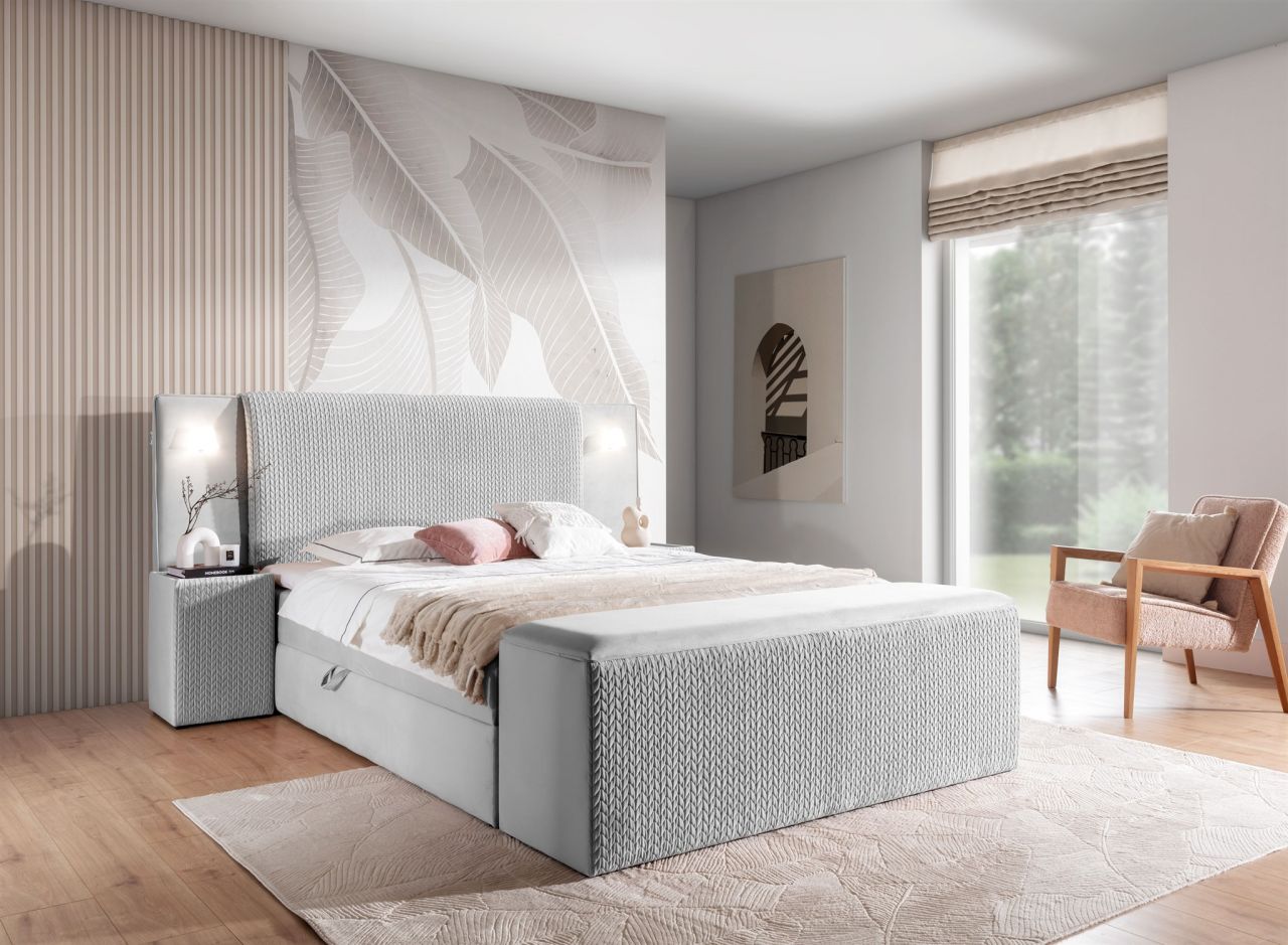 Boxspringbett Bett MARTEN 180x200cm Set.2 in Stoff Magic Velvet Hellgrau