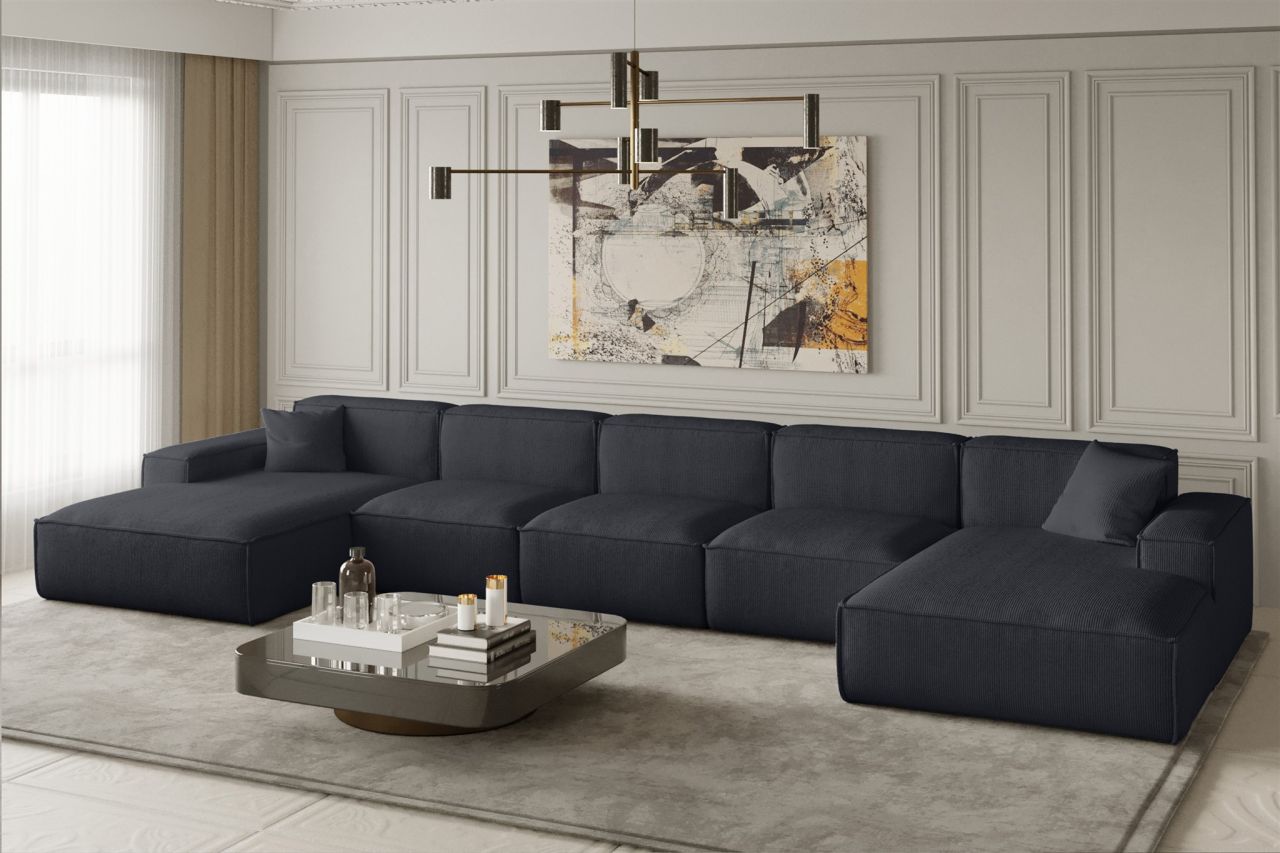 OUTLET Wohnlandschaft U-Form CELES XL in Stoff Scala Schwarz